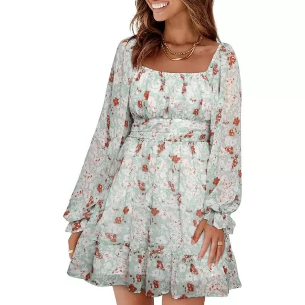 Dokotoo Womens Summer Dresses Square Neck Lantern Sleeve Tie Backless Ruffle A-Line Casual Dress