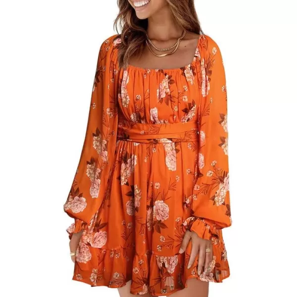 Dokotoo Womens Summer Dresses Square Neck Lantern Sleeve Tie Backless Ruffle A-Line Casual Dress