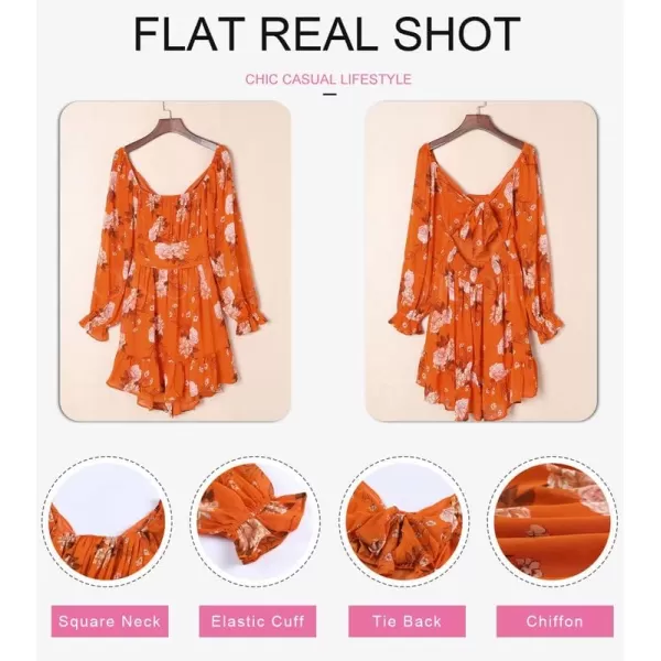 Dokotoo Womens Summer Dresses Square Neck Lantern Sleeve Tie Backless Ruffle A-Line Casual Dress