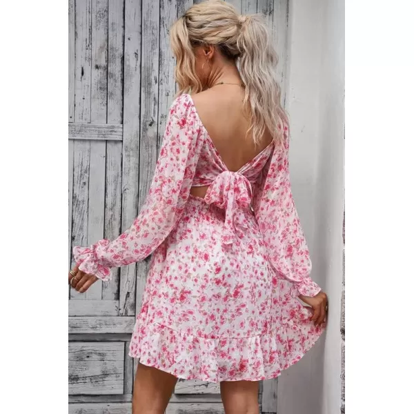 Dokotoo Womens Summer Dresses Square Neck Lantern Sleeve Tie Backless Ruffle A-Line Casual Dress
