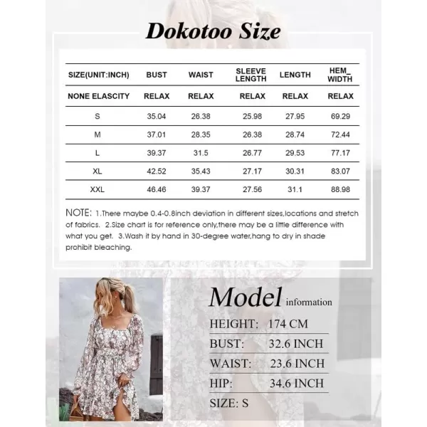 Dokotoo Womens Summer Dresses Square Neck Lantern Sleeve Tie Backless Ruffle A-Line Casual Dress