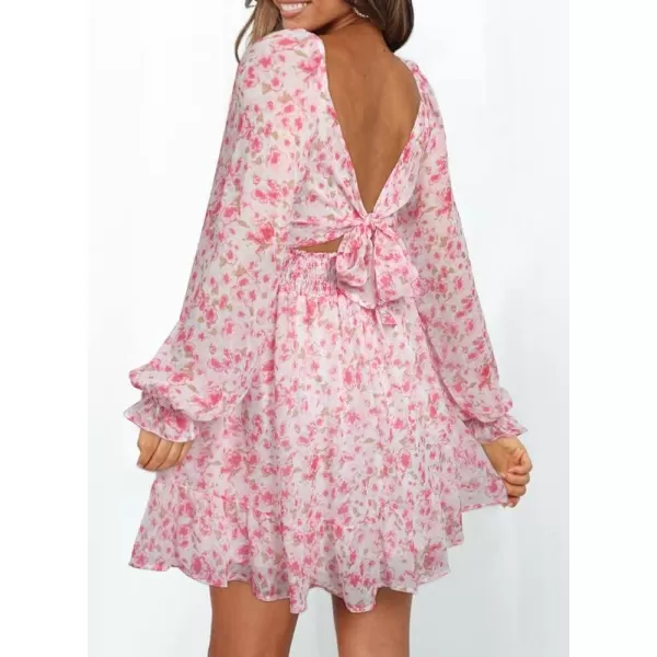 Dokotoo Womens Summer Dresses Square Neck Lantern Sleeve Tie Backless Ruffle A-Line Casual Dress