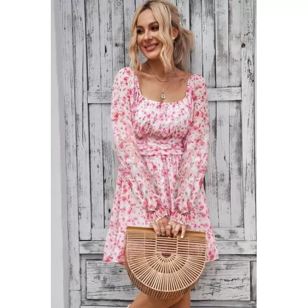 Dokotoo Womens Summer Dresses Square Neck Lantern Sleeve Tie Backless Ruffle A-Line Casual Dress