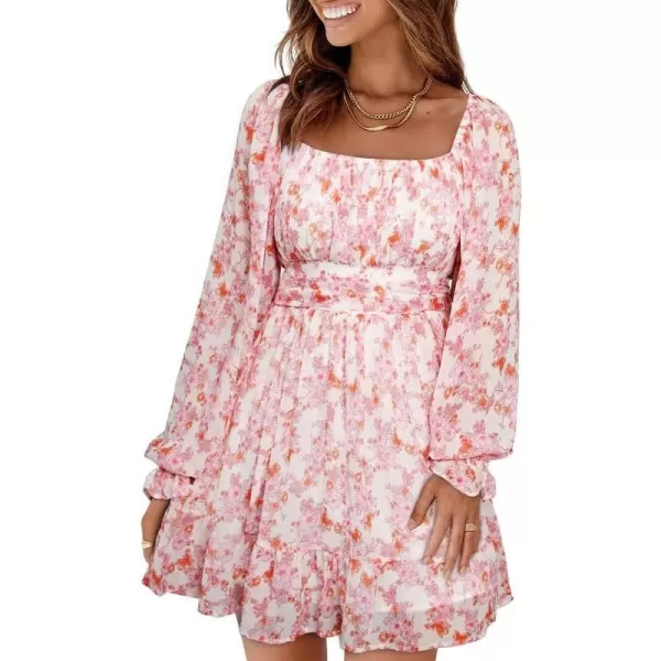 Dokotoo Womens Summer Dresses Square Neck Lantern Sleeve Tie Backless Ruffle A-Line Casual Dress
