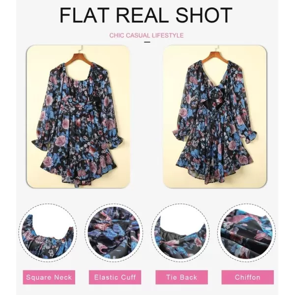 Dokotoo Womens Summer Dresses Square Neck Lantern Sleeve Tie Backless Ruffle A-Line Casual Dress
