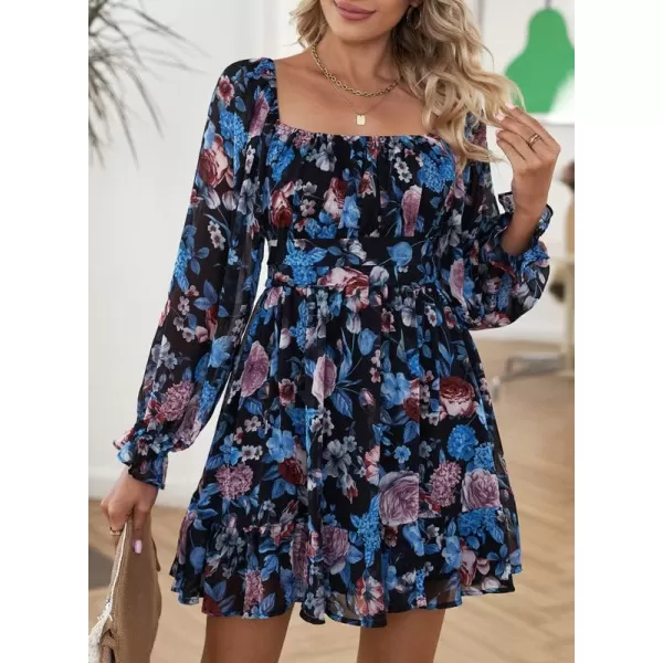 Dokotoo Womens Summer Dresses Square Neck Lantern Sleeve Tie Backless Ruffle A-Line Casual Dress