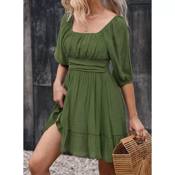Dokotoo Womens Summer Dresses Square Neck Lantern Sleeve Tie Backless Ruffle A-Line Casual Dress