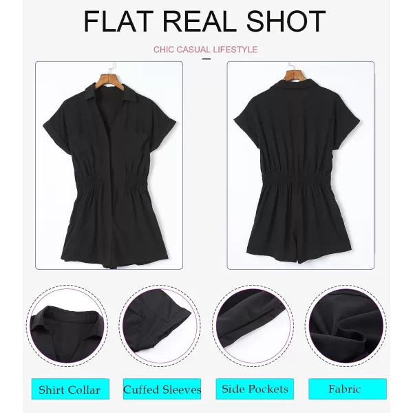 Dokotoo Women's Summer Short Trooper Rompers Button Down Elastic Waist One Piece Jumpsuits with Pocket