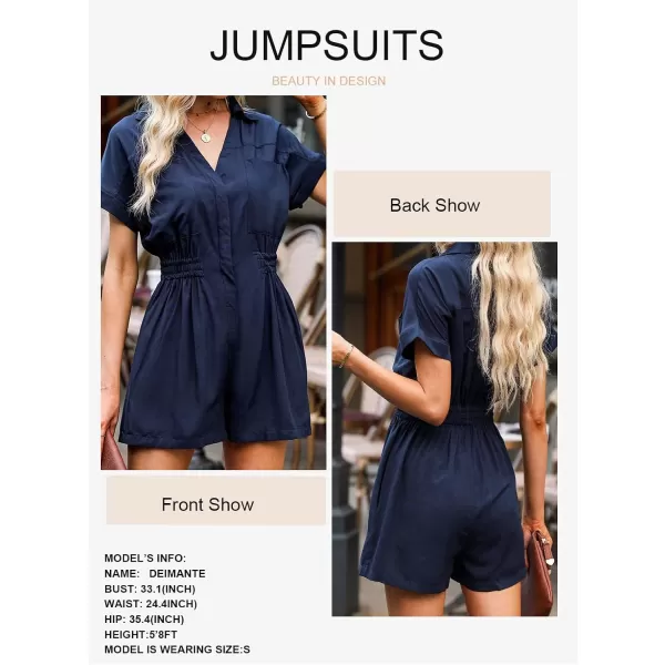 Dokotoo Women's Summer Short Trooper Rompers Button Down Elastic Waist One Piece Jumpsuits with Pocket