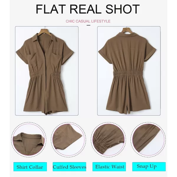Dokotoo Women's Summer Short Trooper Rompers Button Down Elastic Waist One Piece Jumpsuits with Pocket