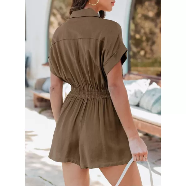 Dokotoo Women's Summer Short Trooper Rompers Button Down Elastic Waist One Piece Jumpsuits with Pocket