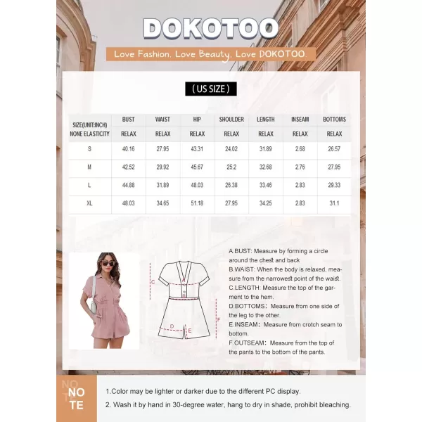 Dokotoo Women's Summer Short Trooper Rompers Button Down Elastic Waist One Piece Jumpsuits with Pocket