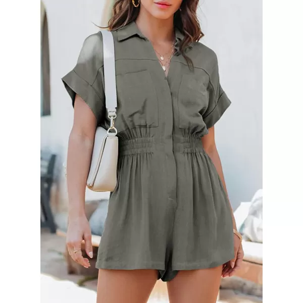 Dokotoo Women's Summer Short Trooper Rompers Button Down Elastic Waist One Piece Jumpsuits with Pocket