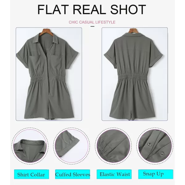 Dokotoo Women's Summer Short Trooper Rompers Button Down Elastic Waist One Piece Jumpsuits with Pocket