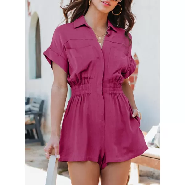 Dokotoo Women's Summer Short Trooper Rompers Button Down Elastic Waist One Piece Jumpsuits with Pocket