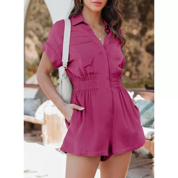 Dokotoo Women's Summer Short Trooper Rompers Button Down Elastic Waist One Piece Jumpsuits with Pocket
