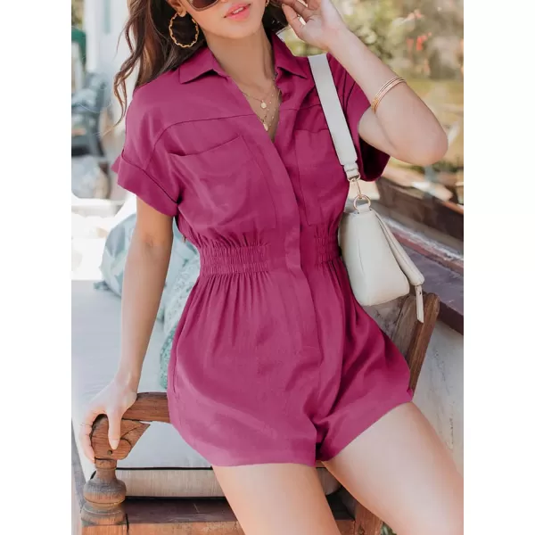 Dokotoo Women's Summer Short Trooper Rompers Button Down Elastic Waist One Piece Jumpsuits with Pocket