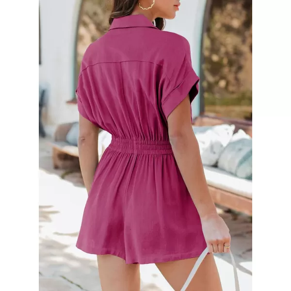 Dokotoo Women's Summer Short Trooper Rompers Button Down Elastic Waist One Piece Jumpsuits with Pocket