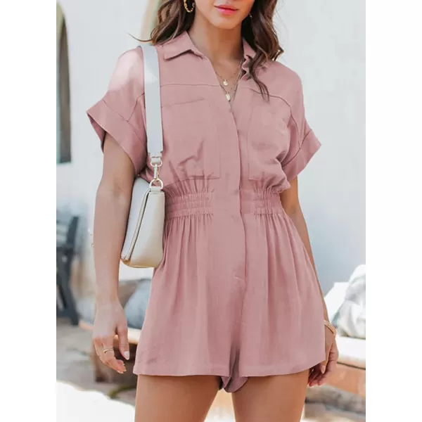 Dokotoo Women's Summer Short Trooper Rompers Button Down Elastic Waist One Piece Jumpsuits with Pocket