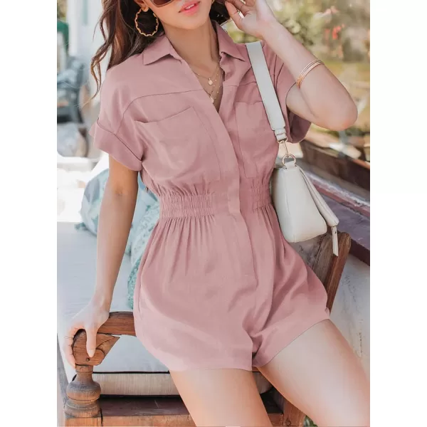 Dokotoo Women's Summer Short Trooper Rompers Button Down Elastic Waist One Piece Jumpsuits with Pocket