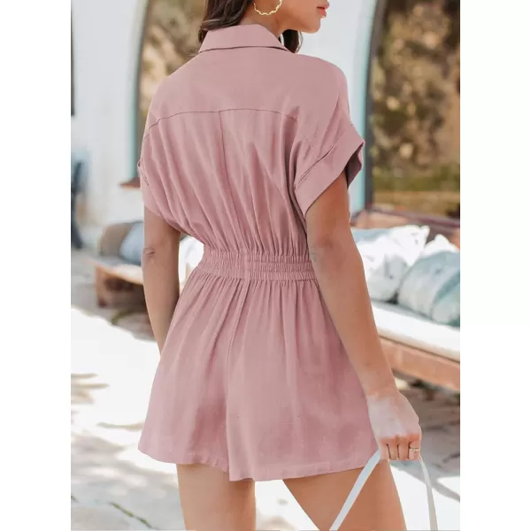 Dokotoo Women's Summer Short Trooper Rompers Button Down Elastic Waist One Piece Jumpsuits with Pocket