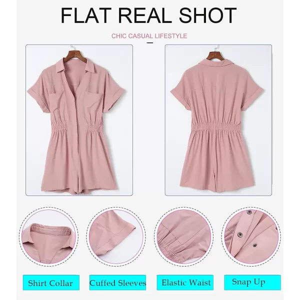 Dokotoo Women's Summer Short Trooper Rompers Button Down Elastic Waist One Piece Jumpsuits with Pocket