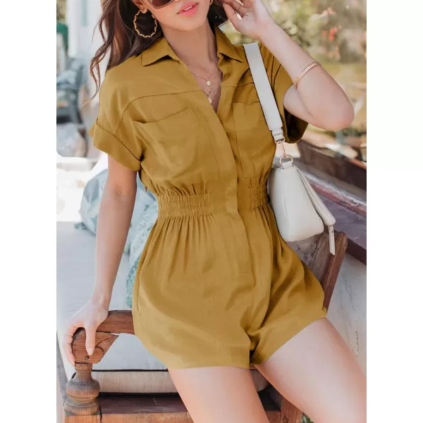 Dokotoo Women's Summer Short Trooper Rompers Button Down Elastic Waist One Piece Jumpsuits with Pocket