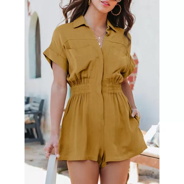 Dokotoo Women's Summer Short Trooper Rompers Button Down Elastic Waist One Piece Jumpsuits with Pocket
