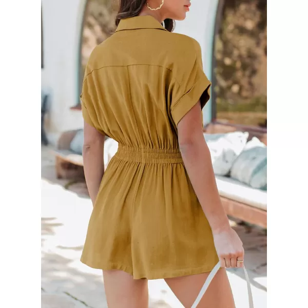 Dokotoo Women's Summer Short Trooper Rompers Button Down Elastic Waist One Piece Jumpsuits with Pocket