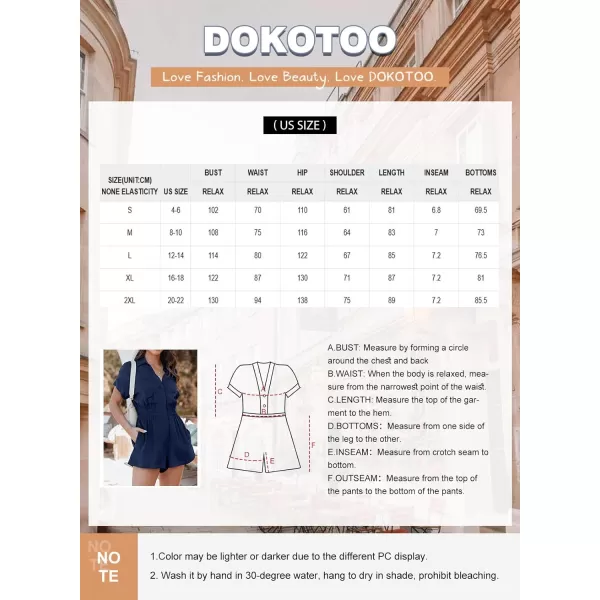 Dokotoo Women's Summer Short Trooper Rompers Button Down Elastic Waist One Piece Jumpsuits with Pocket