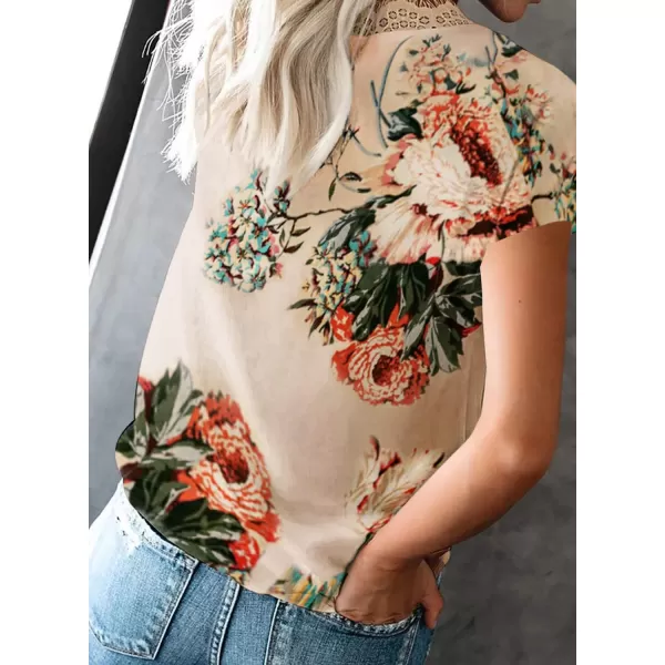 Dokotoo Women's V Neck Lace Trim Tops Casual Loose Short Sleeve Blouses Shirts