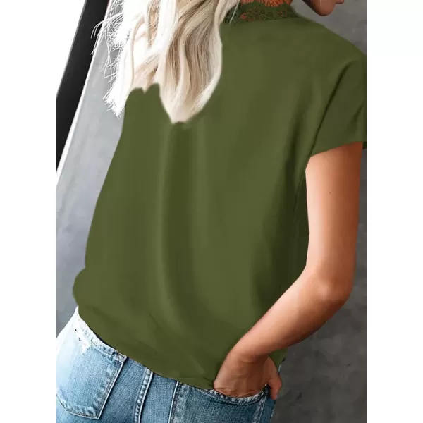 Dokotoo Women's V Neck Lace Trim Tops Casual Loose Short Sleeve Blouses Shirts