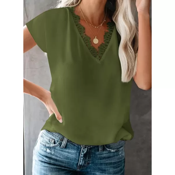 Dokotoo Women's V Neck Lace Trim Tops Casual Loose Short Sleeve Blouses Shirts