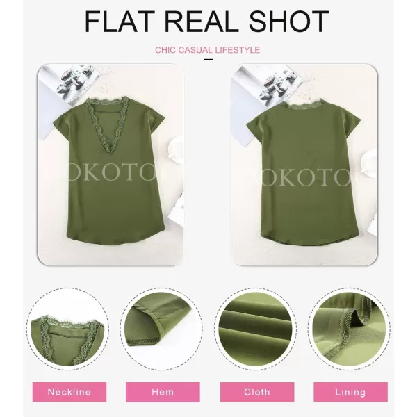 Dokotoo Women's V Neck Lace Trim Tops Casual Loose Short Sleeve Blouses Shirts