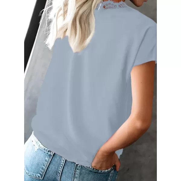 Dokotoo Women's V Neck Lace Trim Tops Casual Loose Short Sleeve Blouses Shirts