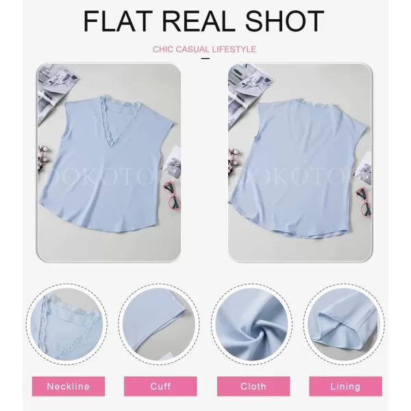 Dokotoo Women's V Neck Lace Trim Tops Casual Loose Short Sleeve Blouses Shirts