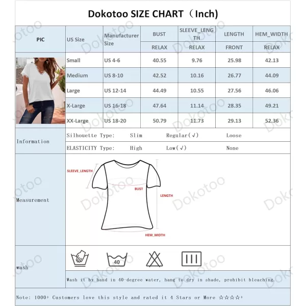Dokotoo Women's V Neck Lace Trim Tops Casual Loose Short Sleeve Blouses Shirts