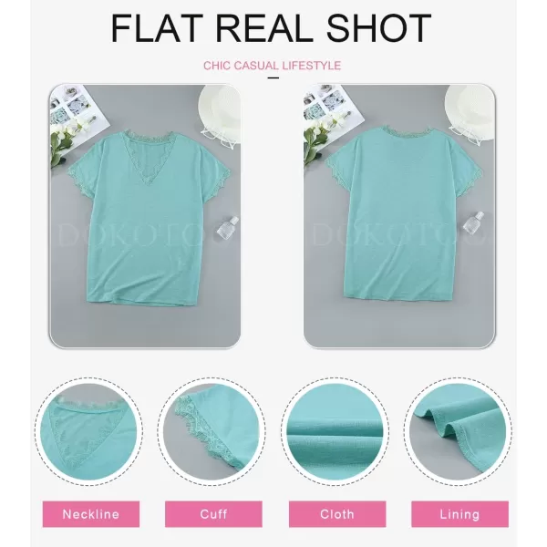 Dokotoo Women's V Neck Lace Trim Tops Casual Loose Short Sleeve Blouses Shirts