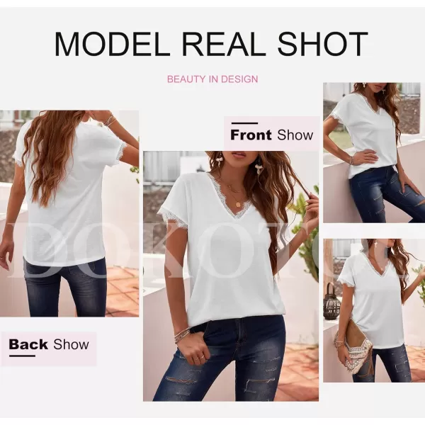 Dokotoo Women's V Neck Lace Trim Tops Casual Loose Short Sleeve Blouses Shirts