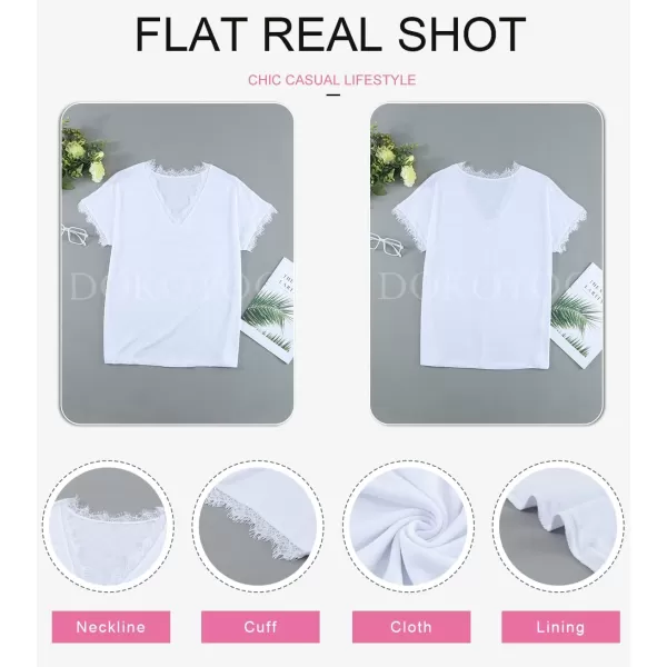 Dokotoo Women's V Neck Lace Trim Tops Casual Loose Short Sleeve Blouses Shirts