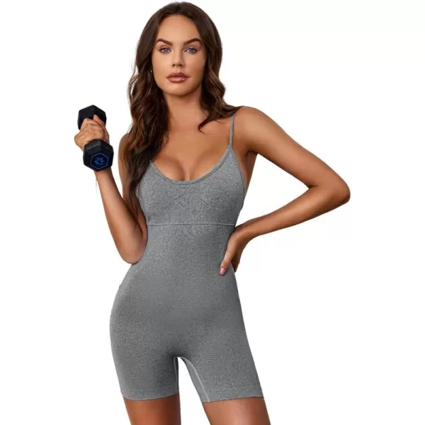 Dokotoo Womens Yoga Rompers Workout Removabe Pads One Piece 2023 Ribbed Spaghetti Strap Jumpsuit