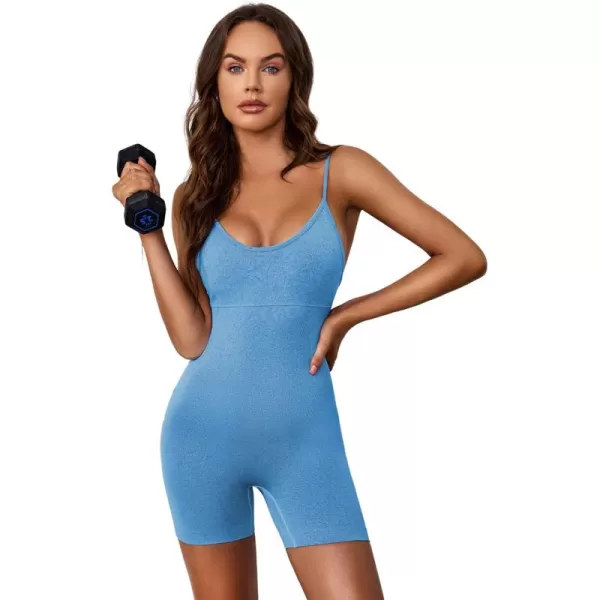 Dokotoo Womens Yoga Rompers Workout Removabe Pads One Piece 2023 Ribbed Spaghetti Strap Jumpsuit
