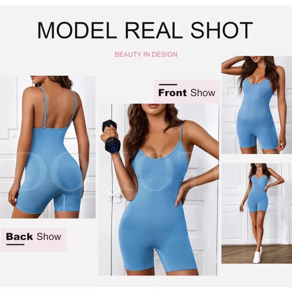 Dokotoo Womens Yoga Rompers Workout Removabe Pads One Piece 2023 Ribbed Spaghetti Strap Jumpsuit