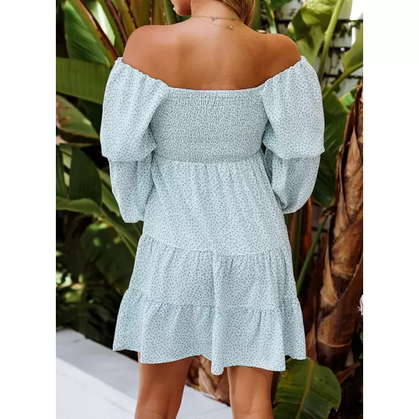 EVALESS Summer Dresses for Women 2022 Long Ruffle Sleeve V Neck Off Shoulder Elastic Waist Short Skater Casual Mini Dresses