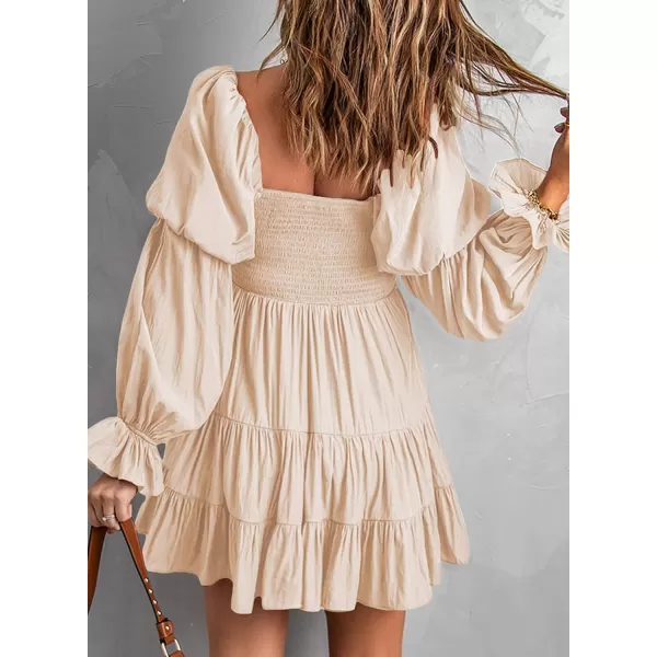 EVALESS Summer Dresses for Women 2022 Long Ruffle Sleeve V Neck Off Shoulder Elastic Waist Short Skater Casual Mini Dresses