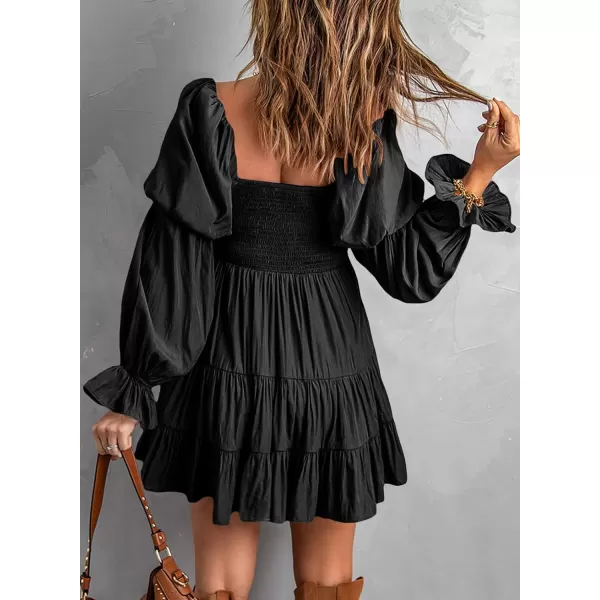 EVALESS Summer Dresses for Women 2022 Long Ruffle Sleeve V Neck Off Shoulder Elastic Waist Short Skater Casual Mini Dresses