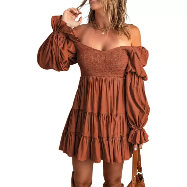 EVALESS Summer Dresses for Women 2022 Long Ruffle Sleeve V Neck Off Shoulder Elastic Waist Short Skater Casual Mini Dresses