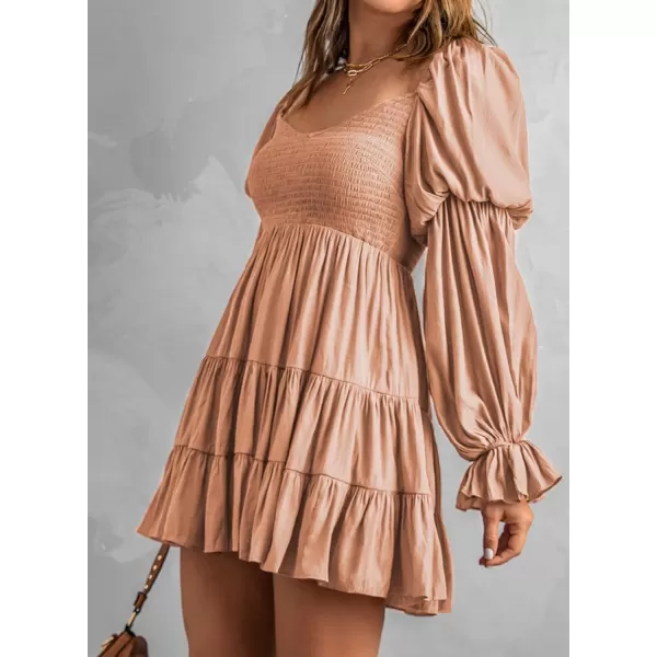 EVALESS Summer Dresses for Women 2022 Long Ruffle Sleeve V Neck Off Shoulder Elastic Waist Short Skater Casual Mini Dresses