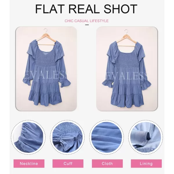 EVALESS Summer Dresses for Women 2022 Long Ruffle Sleeve V Neck Off Shoulder Elastic Waist Short Skater Casual Mini Dresses