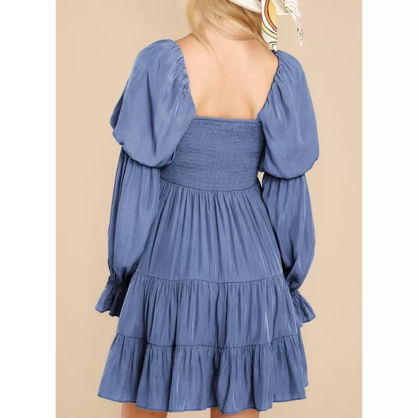 EVALESS Summer Dresses for Women 2022 Long Ruffle Sleeve V Neck Off Shoulder Elastic Waist Short Skater Casual Mini Dresses